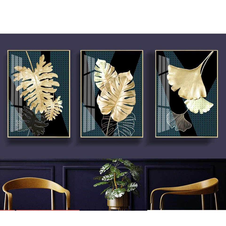 Bộ 3 Tranh Treo Tường Tráng Gương Chủ Đề Hoa Lá, Decor Trang Trí Phòng Khách, Phòng Ngủ, Cửa Hàng, Shop, Tiệm Nail, Spa