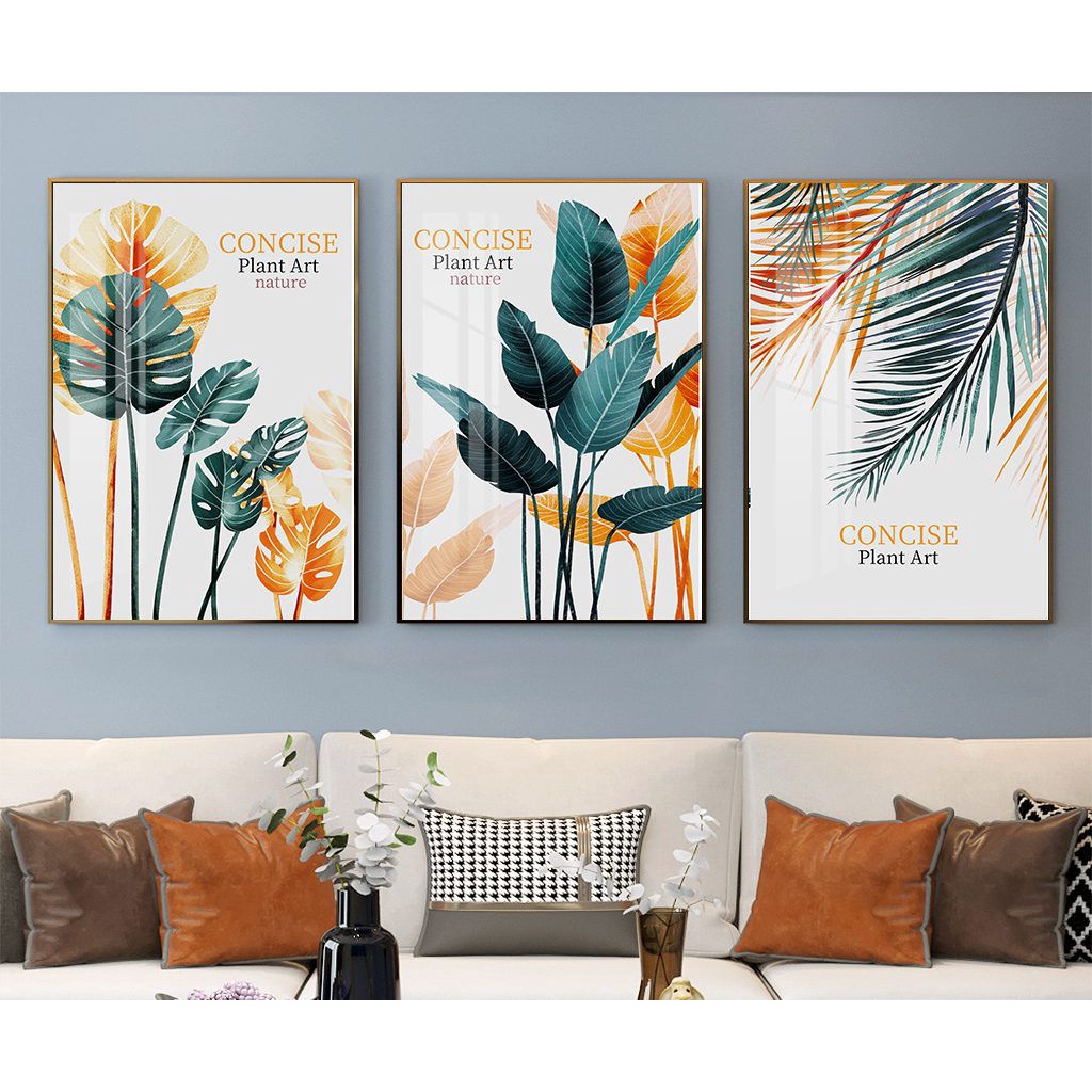 Bộ 3 Tranh Treo Tường Tráng Gương Chủ Đề Hoa Lá, Decor Trang Trí Phòng Khách, Phòng Ngủ, Cửa Hàng, Shop, Tiệm Nail, Spa