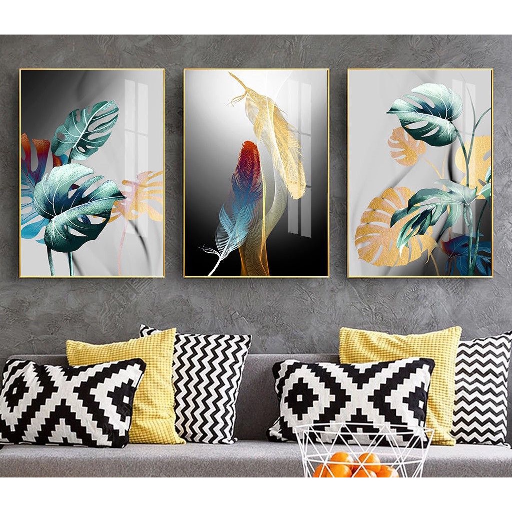 Bộ 3 Tranh Treo Tường Tráng Gương Chủ Đề Hoa Lá, Decor Trang Trí Phòng Khách, Phòng Ngủ, Cửa Hàng, Shop, Tiệm Nail, Spa