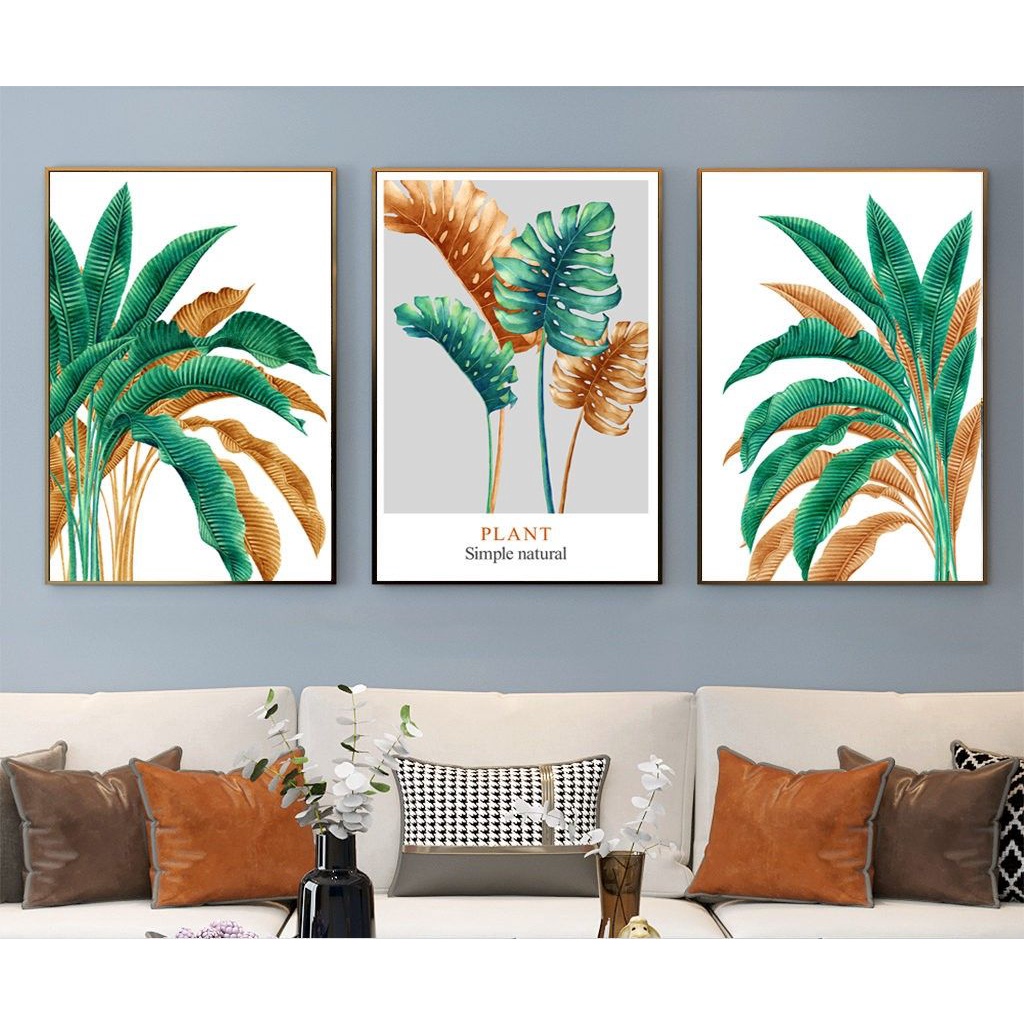 Bộ 3 Tranh Treo Tường Tráng Gương Chủ Đề Hoa Lá, Decor Trang Trí Phòng Khách, Phòng Ngủ, Cửa Hàng, Shop, Tiệm Nail, Spa