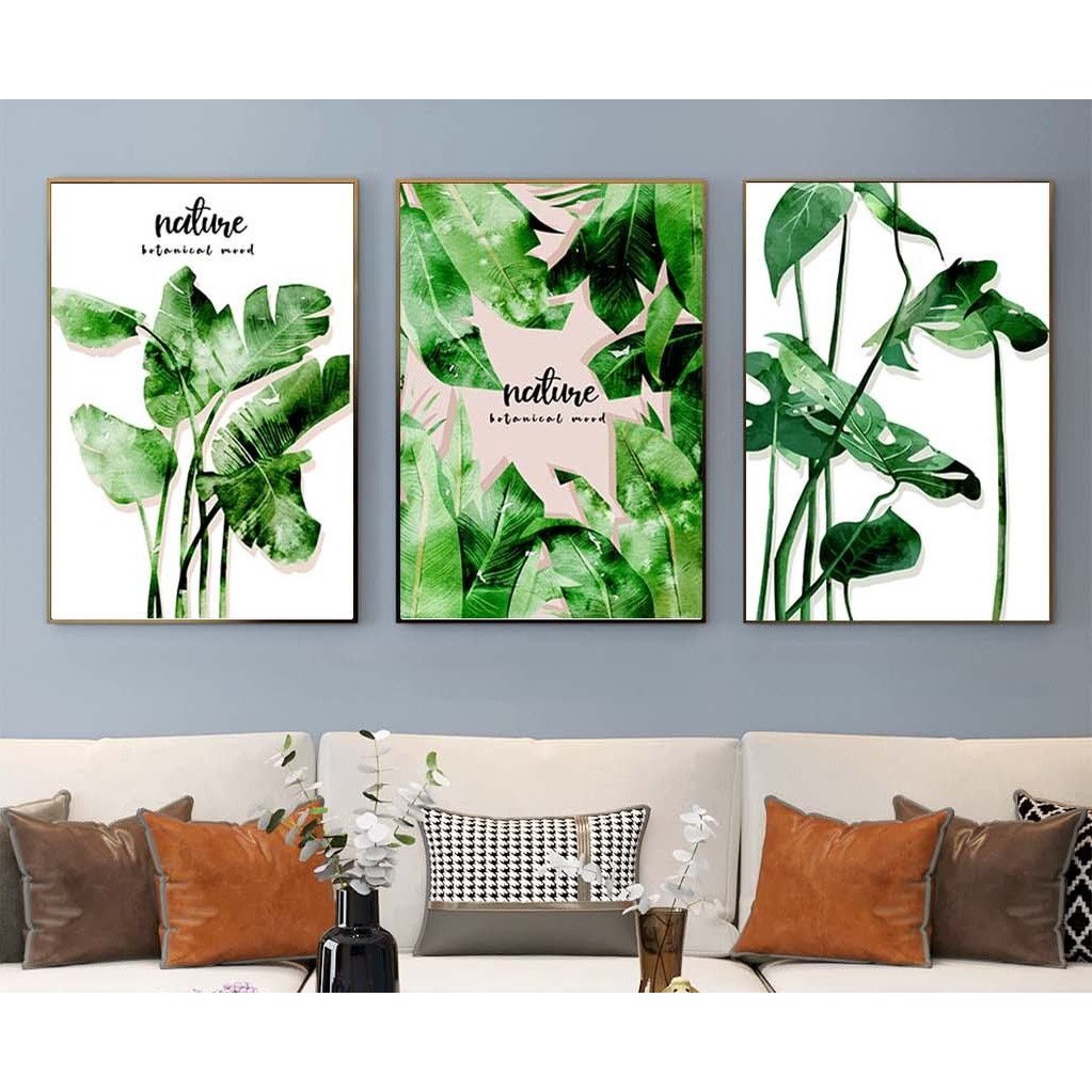 Bộ 3 Tranh Treo Tường Tráng Gương Chủ Đề Hoa Lá, Decor Trang Trí Phòng Khách, Phòng Ngủ, Cửa Hàng, Shop, Tiệm Nail, Spa