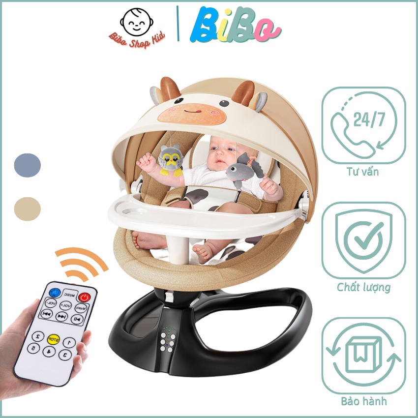 Nôi điện cho bé điều khiển từ xa kết hợp loa kết nối bluetooh khả năng điều chỉnh góc nằm cùng với khay và màn che