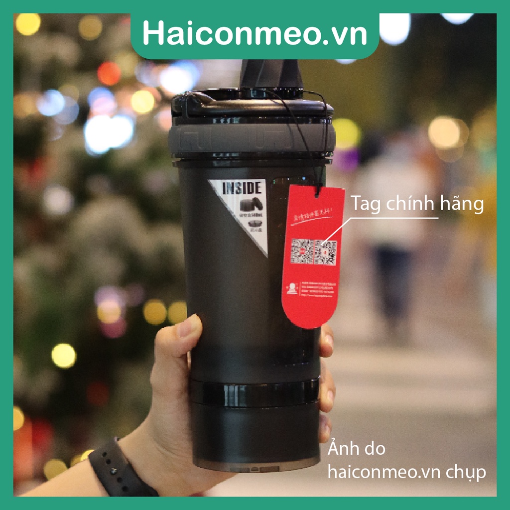 Bình lắc shaker tập gym chính hãng Fuguang pha sữa whey protein 600ml kèm hộp đựng bột, quai xách