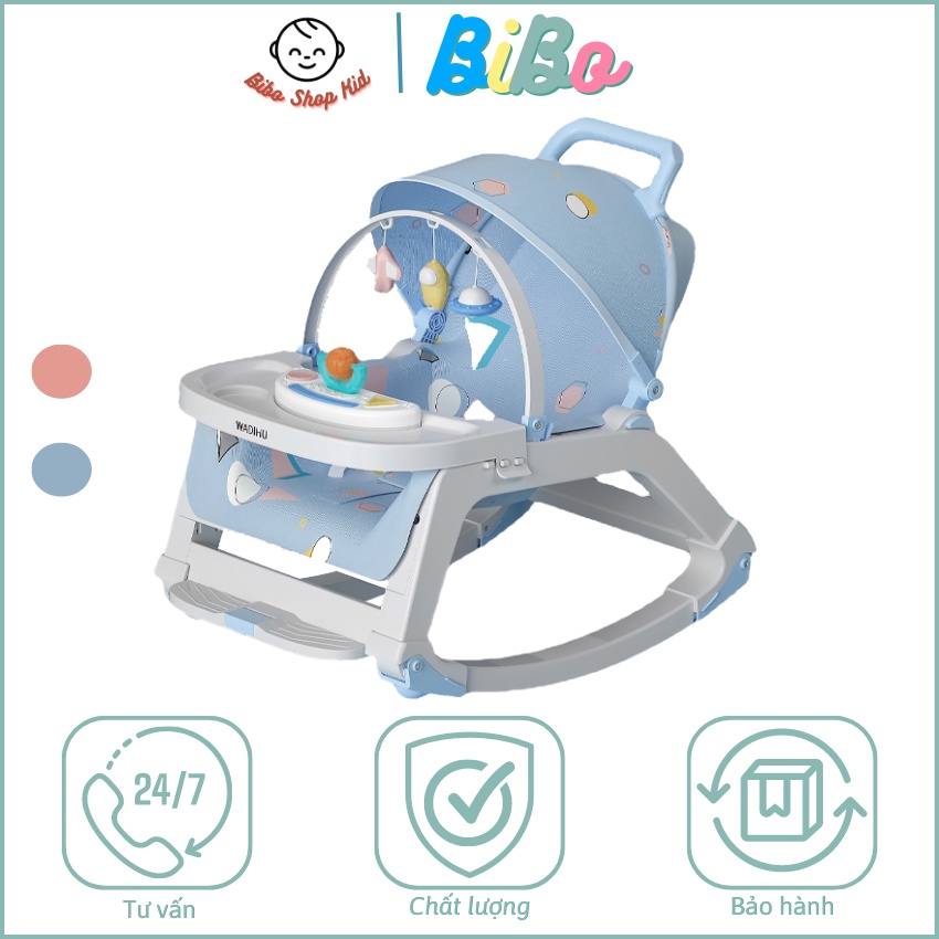Nôi ru ghế ăn dặm bập bênh cho bé MK23-006 hai màu đa năng thiết kế chất liệu cao cấp an toàn cho bé