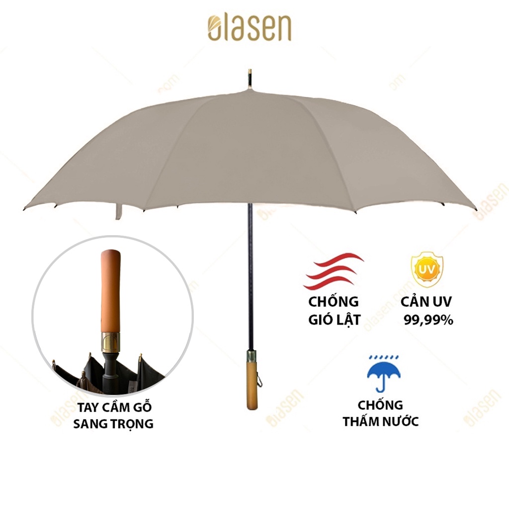 Ô dù cán dài che nắng đi mưa cao cấp OLASEN cán gỗ sang trọng 600g tán rộng chống gió lật chống tia UV an toàn sức khỏe