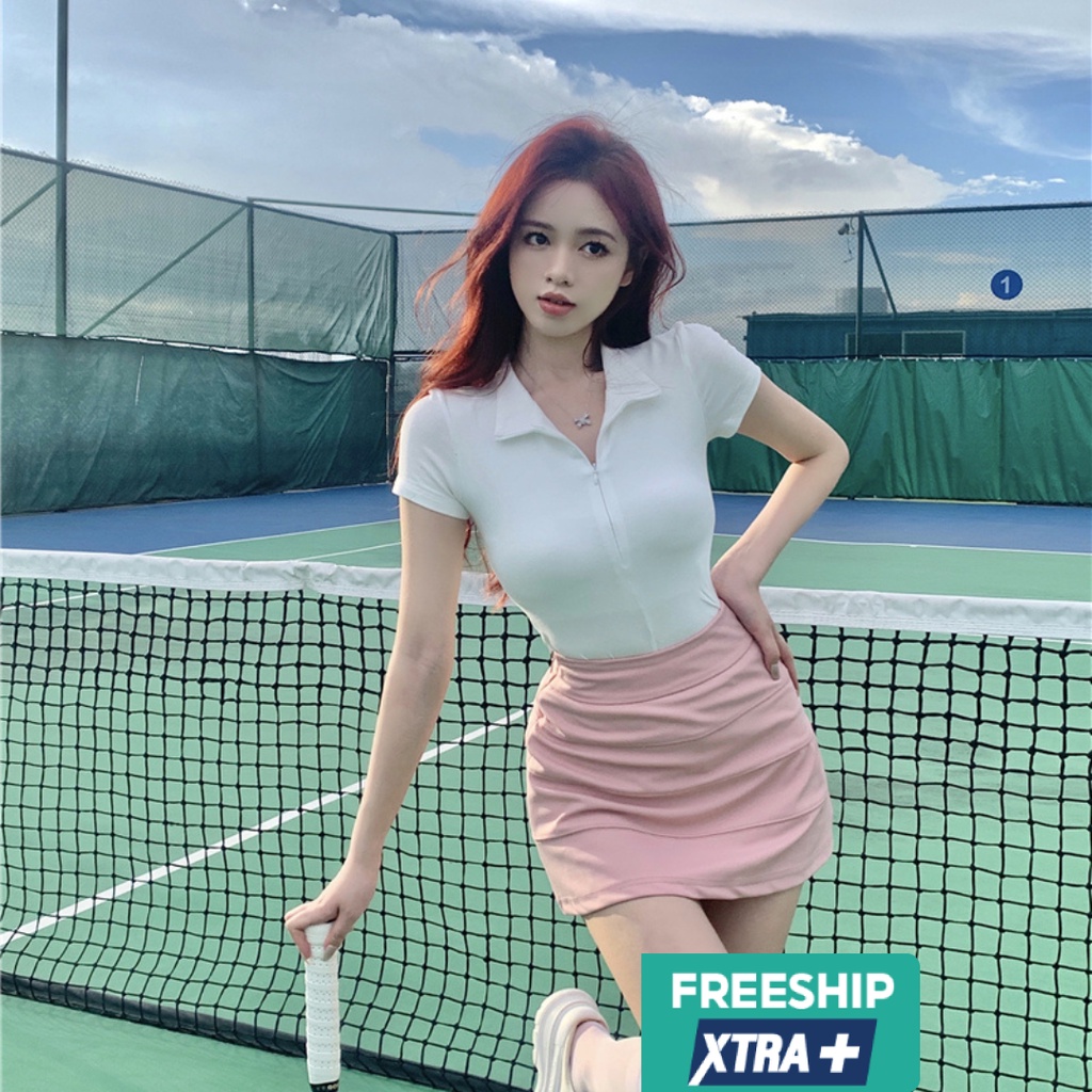 Áo thun MACDOME thiết kế cổ polo khoá kéo dáng croptop chất thun gân sành điệu, cá tính PL002