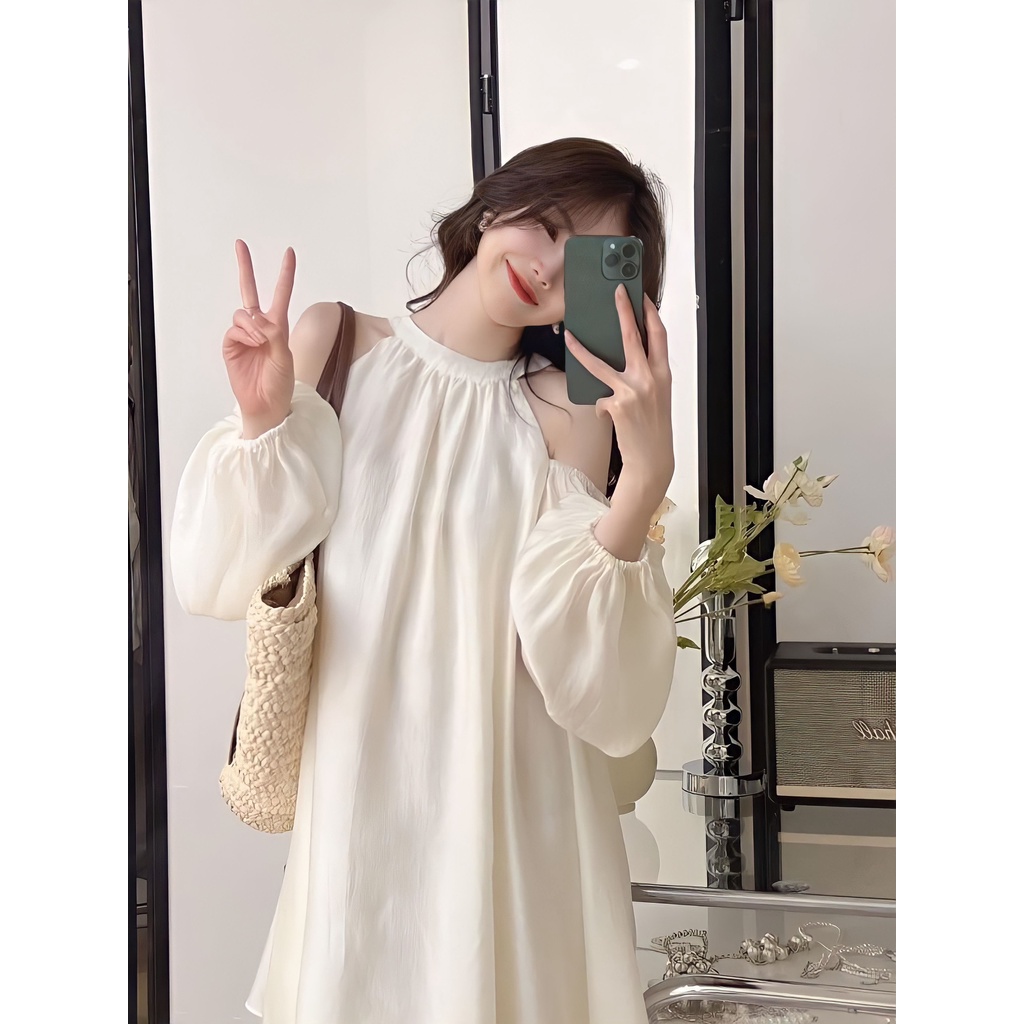 [Mã FATREND02 giảm đến 30k đơn 99k] Đầm Trắng Nữ Hở Vai Tay Bo 2 Lớp 🦋 Váy Nữ Cổ Yếm Dài Tay Dáng Ngắn Chất Voan 🦋 | BigBuy360 - bigbuy360.vn