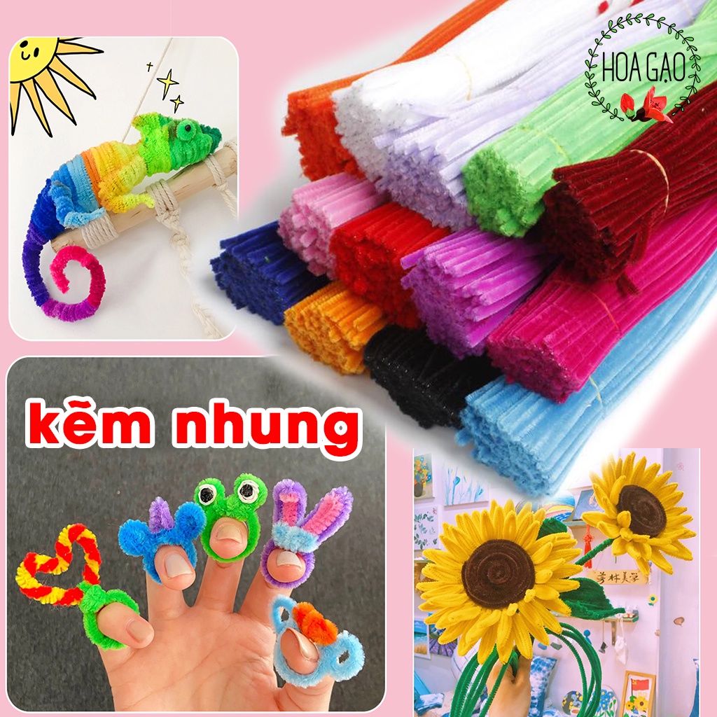 Kẽm nhung làm hoa, kẽm lông HOA GẠO GKL đủ màu tạo hình trang trí noel, hoa tết, hallowen, mầm non handmade | BigBuy360 - bigbuy360.vn