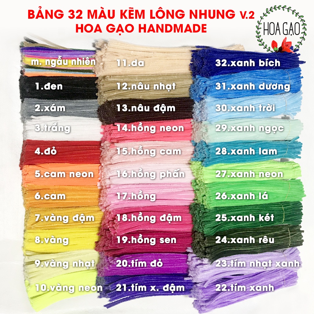 Kẽm nhung làm hoa, kẽm lông HOA GẠO GKL đủ màu tạo hình trang trí noel, hoa tết, hallowen, mầm non handmade | BigBuy360 - bigbuy360.vn