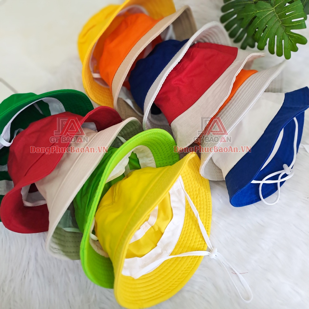 Mũ nón tai bèo lớn kaki cotton đồng phục cô giáo trường mầm non mẫu giáo mũ vải nhiều màu có tăng đơ điều chỉnh