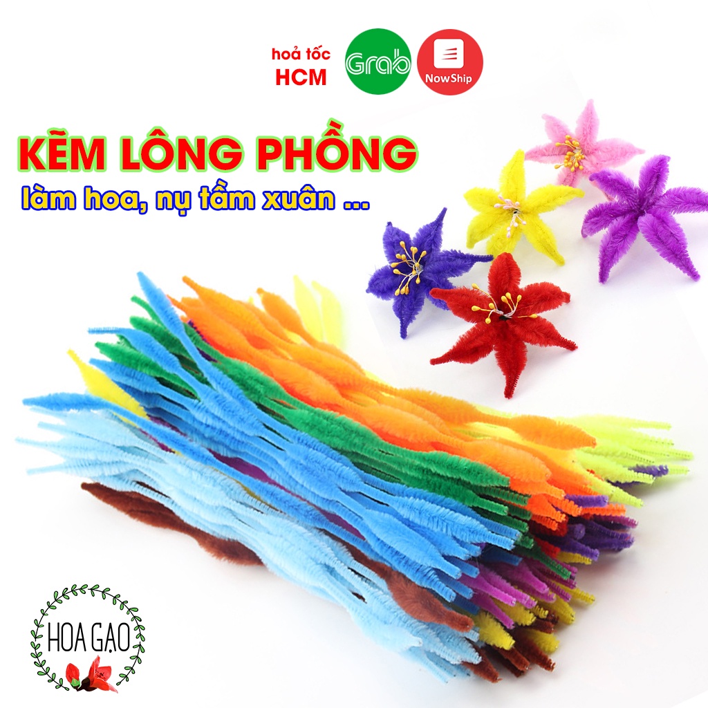 Kẽm nhung làm hoa, kẽm lông HOA GẠO GKL đủ màu tạo hình trang trí noel, hoa tết, hallowen, mầm non handmade | BigBuy360 - bigbuy360.vn