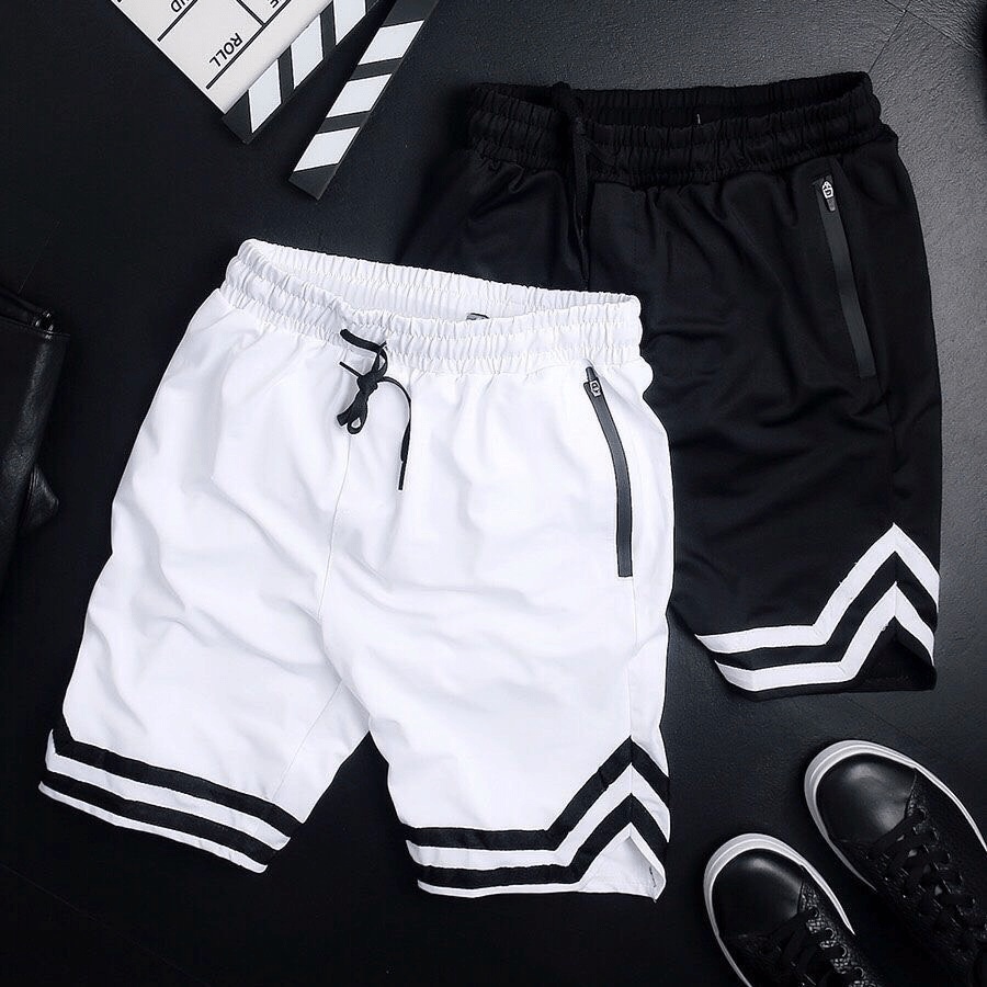 Quần Short line 2 sọc trắng đen Nam Nữ chất poly 2 da cực đẹp Kyt_Fashion