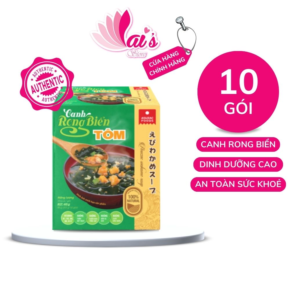 Hộp 10 Gói Canh Rong Biển Tôm Asuzac 40g (4g x 10 gói) Dinh Dưỡng Cao - Asuzac Wakame Soup - LAI'S STORE