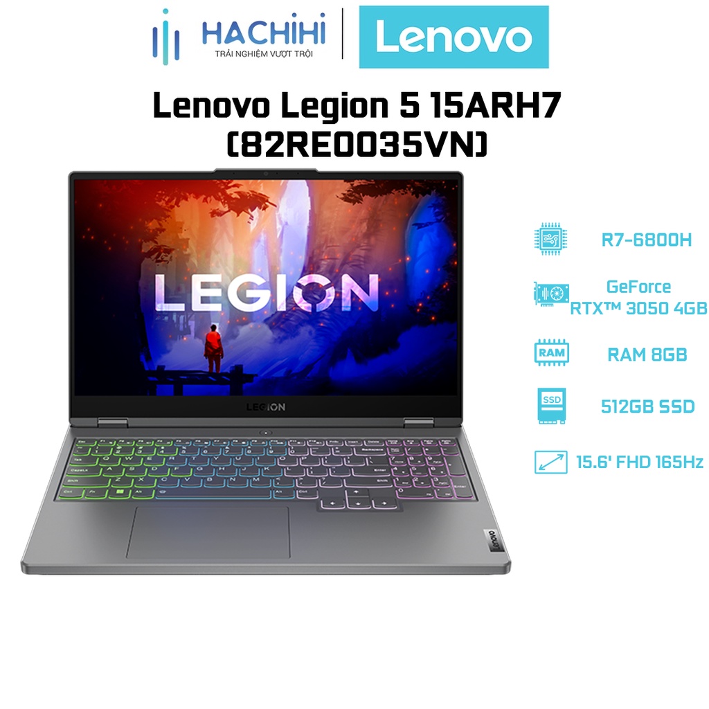 Laptop Lenovo Legion 5 15ARH7 82RE0035VN (R7-6800H | 8GB | 512GB | GeForce RTX™ 3050 4GB | 15.6' FHD 165Hz)