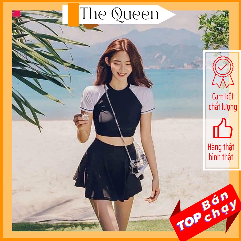 Bikini hai mảnh đồ bơi đi biển tay ngắn váy xòe xinh xắn - The Queen Bikini 015