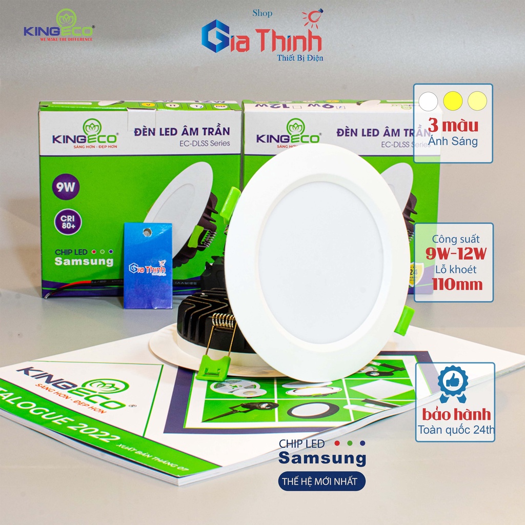 Đèn led âm trần Kingeco EC-DL-9SS 9W / 12W ánh sáng trắng và 3 màu, chip led Samsung, dùng cho lỗ khoét trần 110mm