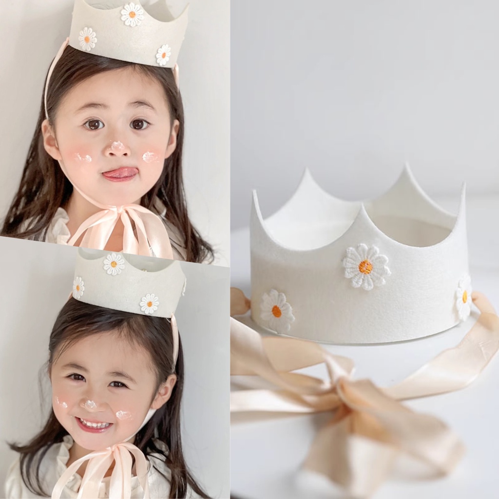 Vương miện sinh nhật bằng vải nỉ họa tiết hoa cúc dễ thương cho bé