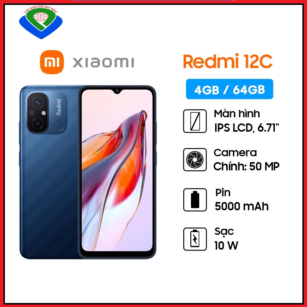 Điện thoại Xiaomi Redmi 12C Ram 4G/64G pin 5000mAh- Hàng Chính Hãng