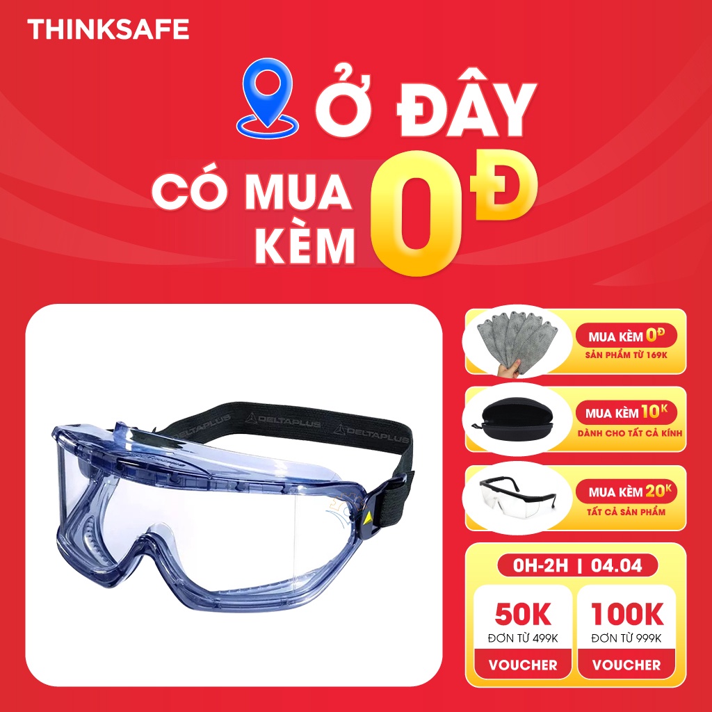 Kính chống hóa chất Deltaplus thiết kế ôm kín khuôn mặt, chống văng bắn hoá chất, mắt kính trong suốt Galeras