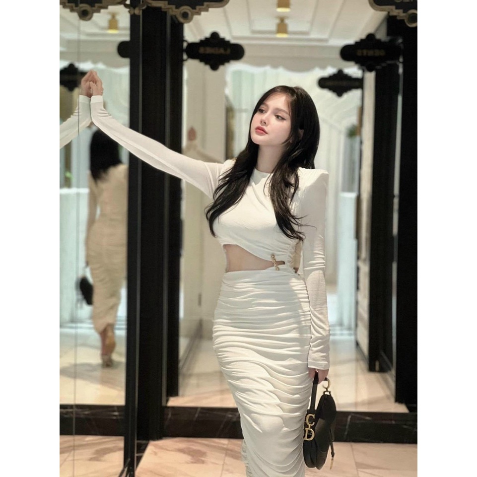 Đầm thun gân khoét eo kiểu