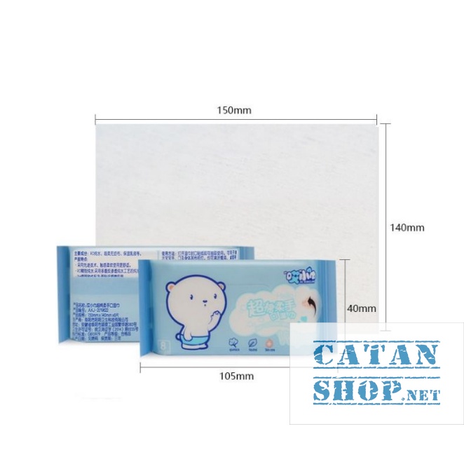 Khăn giấy ướt mini không mùi 1 bịch 8 gói, nhiều hình dễ thương bỏ túi tiện lợi  GD708-KGMini