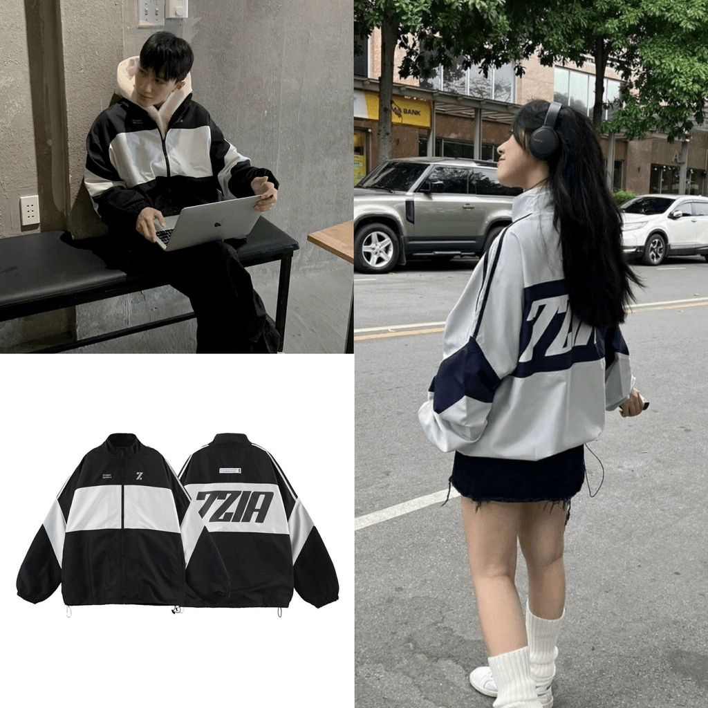 Áo khoác dù 2 lớp in chữ 7.ZIA phối màu xám đen full ziper mẫu hot 2023 unisex nam nữ mặc được Kyt_Fashion