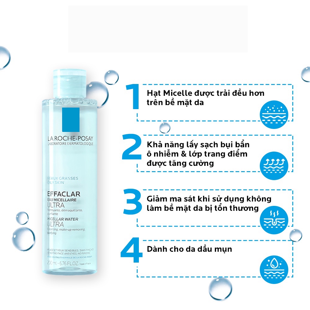 Nước Tẩy Trang La Roche-Posay Cho Da Dầu Mụn / Da Nhạy Cảm Micellar Water Ultra Oliy Skin / Sensitive Skin 200ml - 400ml