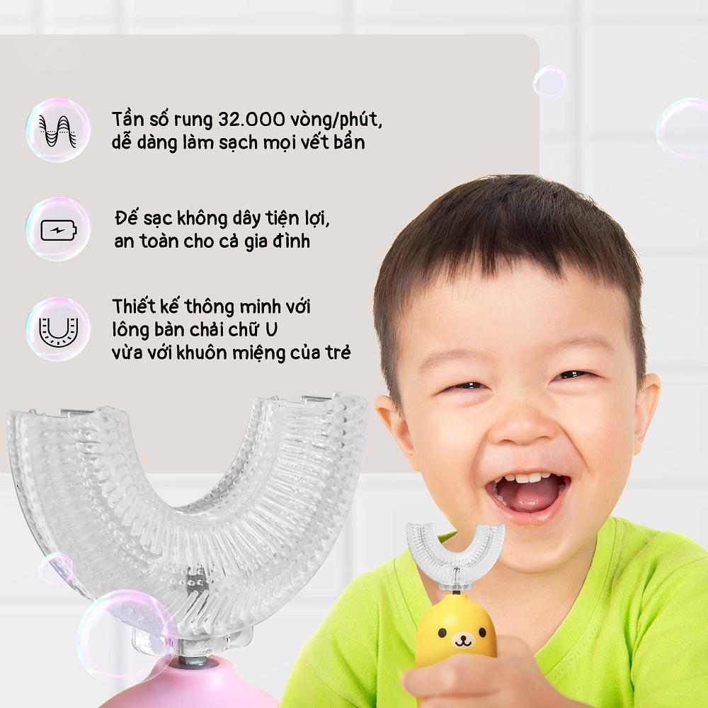 Bàn chải đánh răng điện trẻ em hình chữ U CHIBÉ CB004