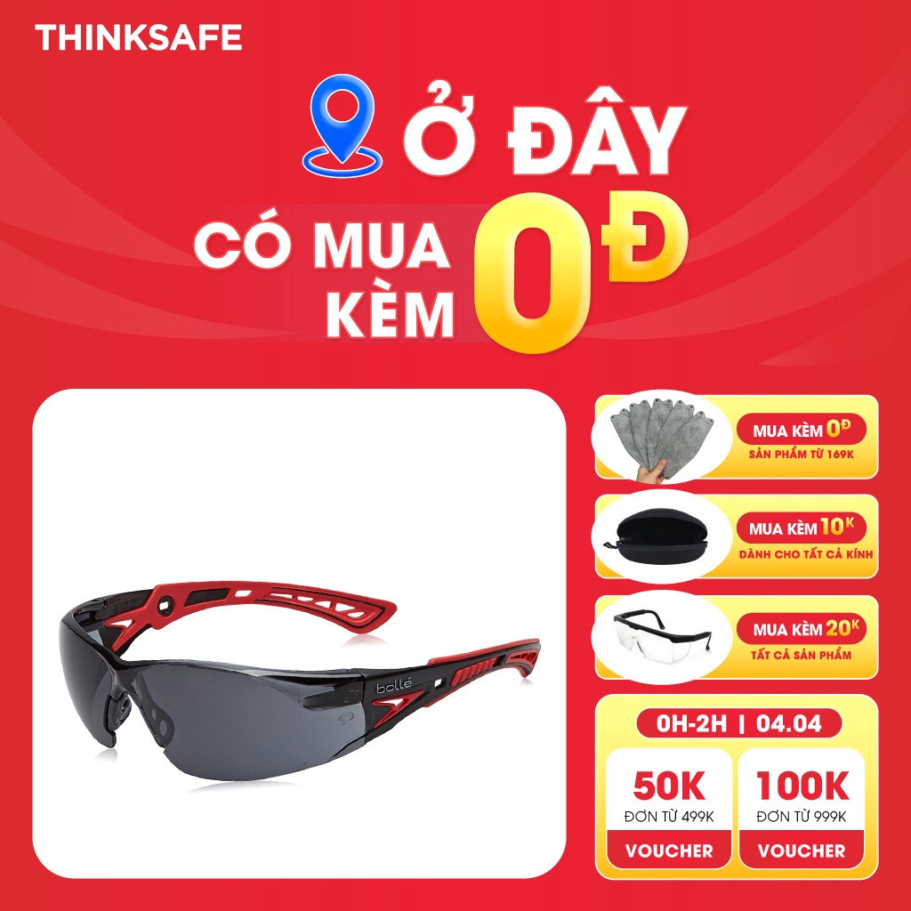 Kính bảo hộ cao cấp Bolle màu Đen, mắt kính chắn bụi chính hãng, chống tia UV, trắng trong suốt, bền đẹp - Thinksafe