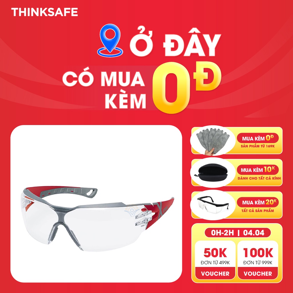 Kính bảo hộ lao động cao cấp Uvex Thinksafe, mắt kiếng chắn bụi đi đường, chống tia UV, bảo vệ mắt đa năng, ôm mặt - CX2