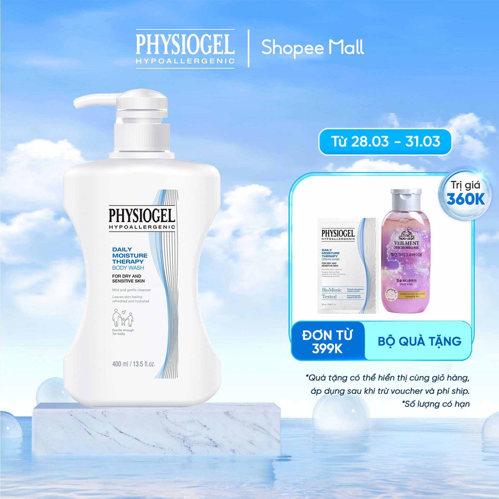 Sữa tắm dưỡng ẩm toàn thân dịu nhẹ Physiogel Daily Moisture Therapy Body Wash dành cho da khô và da nhạy cảm 400ml