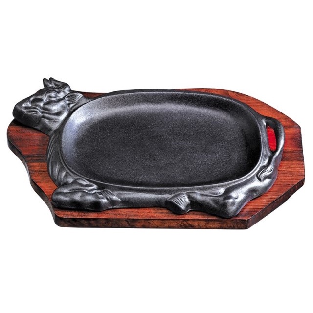 Chảo Gang Bò Né Chống Dính Kèm Đế Lót Gỗ Làm Bít Tết Loại Nhỏ HUYCOOK88 Chảo Nướng Gang Giúp Làm Chín Thịt Bò Nhanh