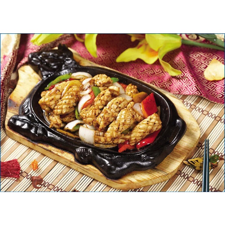 Chảo Gang Bò Né Chống Dính Kèm Đế Lót Gỗ Làm Bít Tết Loại Nhỏ HUYCOOK88 Chảo Nướng Gang Giúp Làm Chín Thịt Bò Nhanh