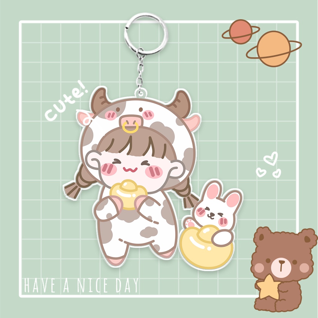 Móc khóa cung Kim Ngưu chibi đáng yêu, móc khóa 12 cung hoàng đạo cute