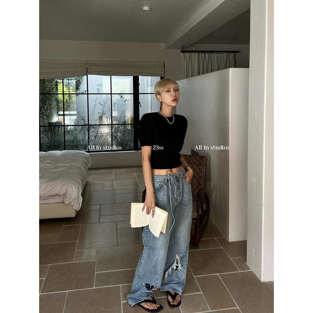 Áo Len Tay Ngắn Phồng Phong Cách Hàn Quốc Thời Trang Mùa Xuân Mới Năm 2023