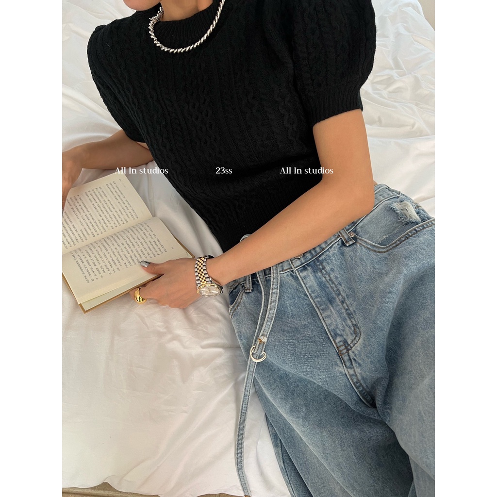 Áo Len Tay Ngắn Phồng Phong Cách Hàn Quốc Thời Trang Mùa Xuân Mới Năm 2023
