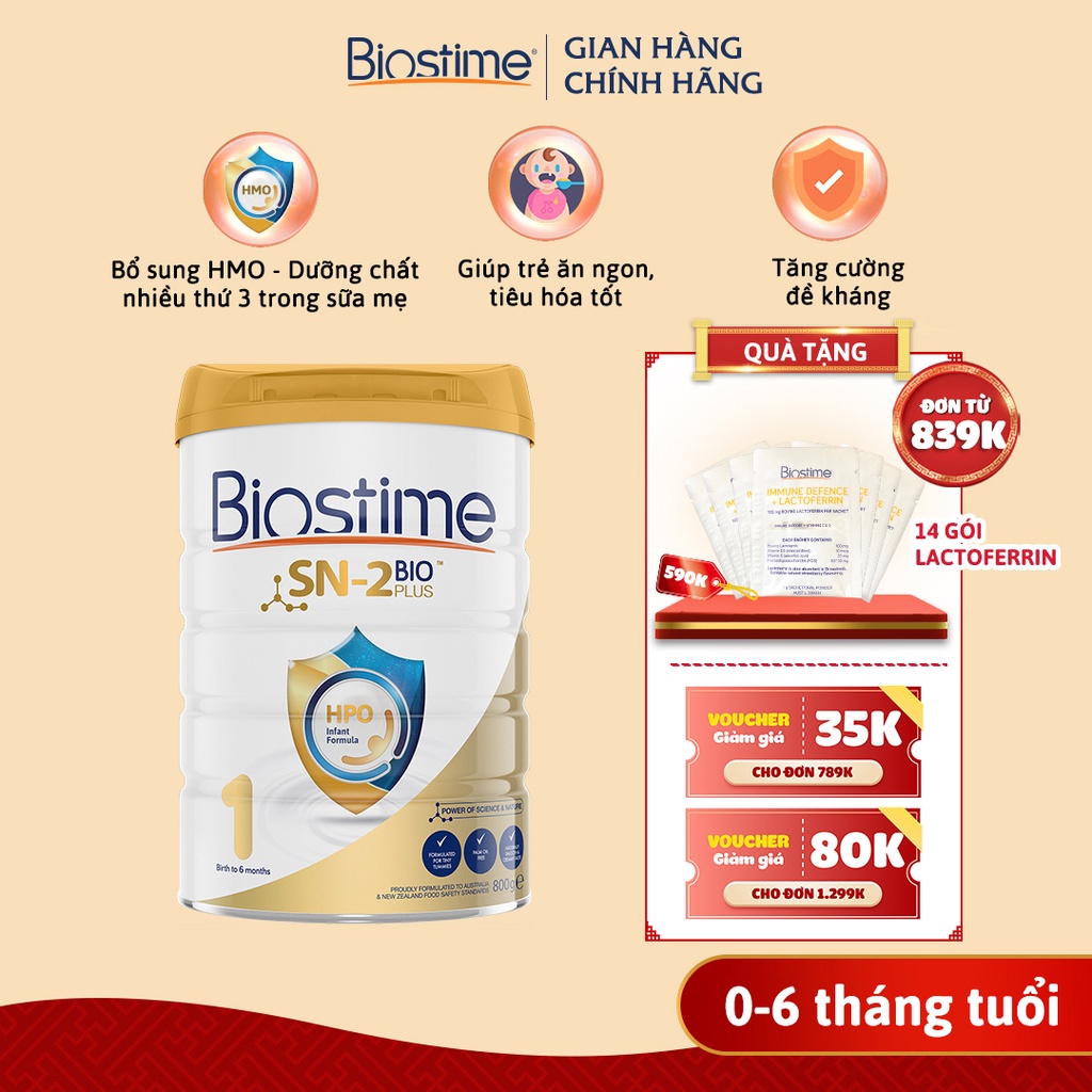 Sữa Bò Biostime SN2 Bio Plus HPO, cải thiện tiêu hóa tăng cường hấp thu cho bé 800g