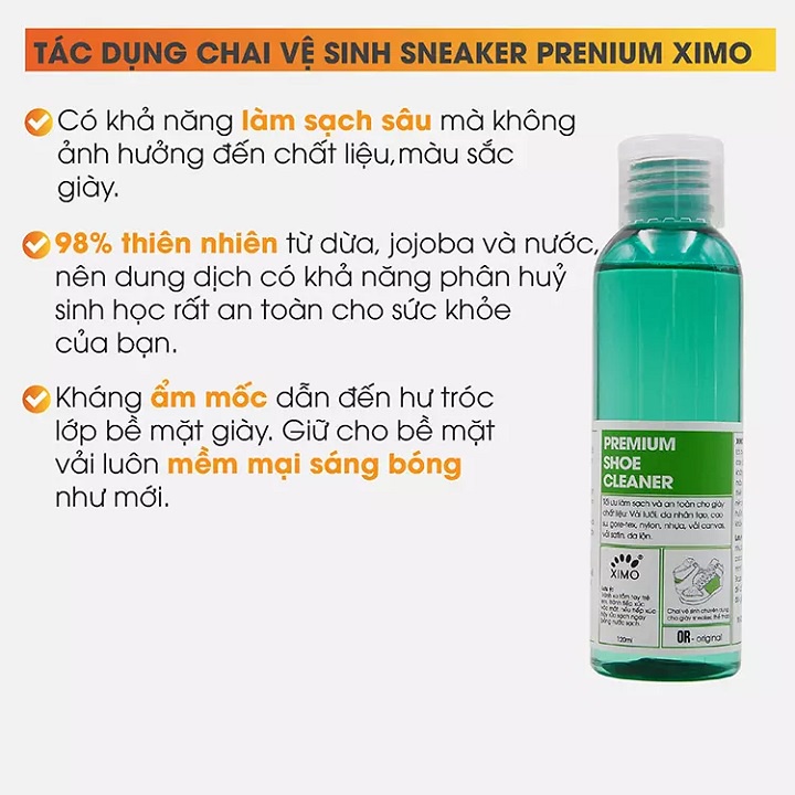 Chai dung dịch làm sạch chuyên sâu giày Prenium XIMO 120ml (Giày Sneaker, Giày Thể Thao)