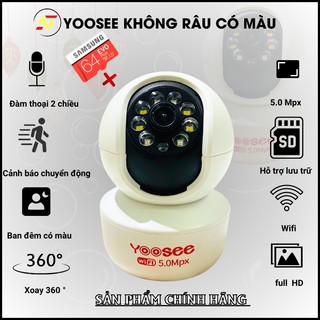 Camera Yoosee 5.0MPX Không Râu Ban đêm có màu , Xoay 360 Độ, Báo động chống trộm,camera wifi yoosee không râu