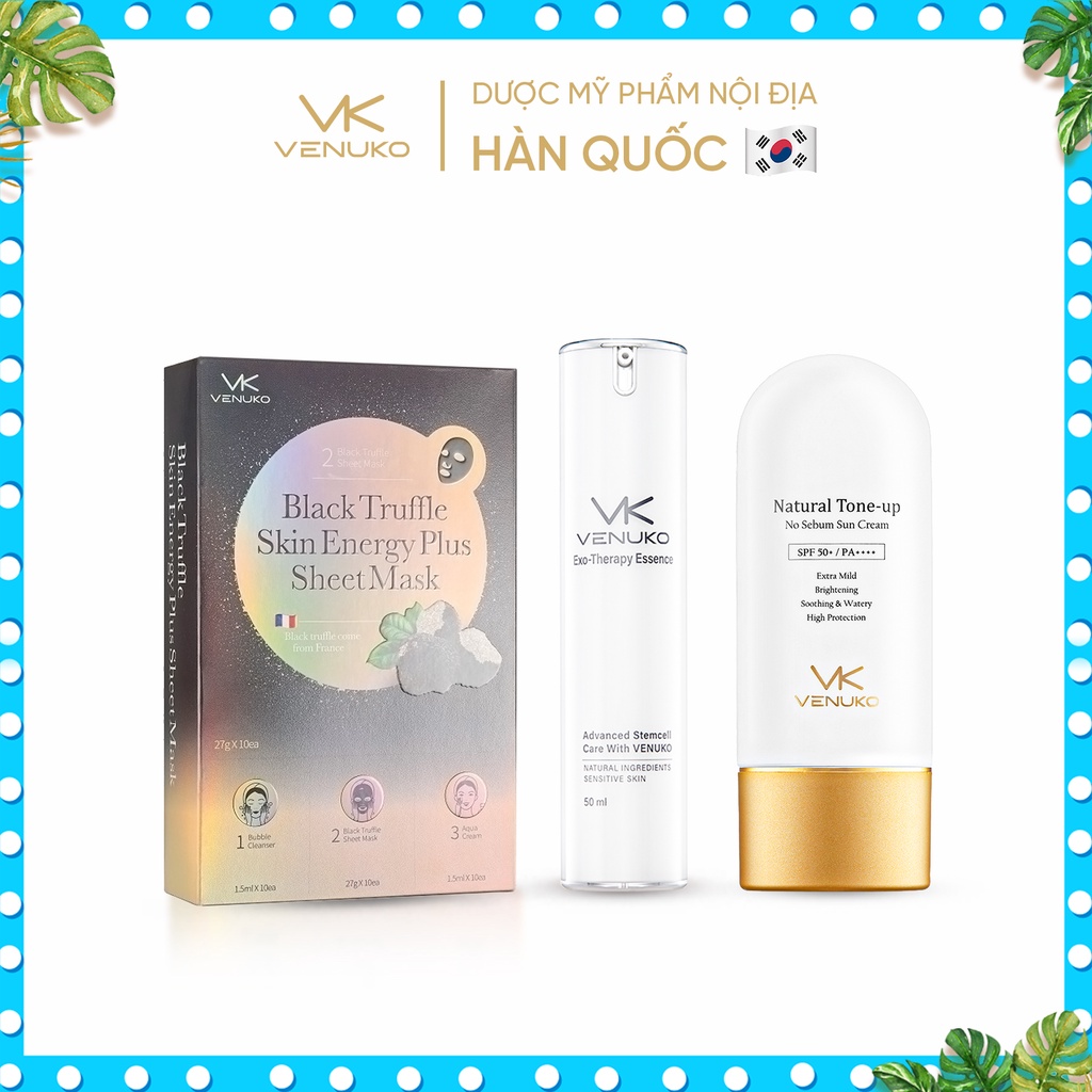 Combo 10 x Mặt nạ Venuko Black Truffle 30 ml+ Tinh chất Exo Therapy Essence 50ml+ Kem chống Venuko Natural tone up 60ml