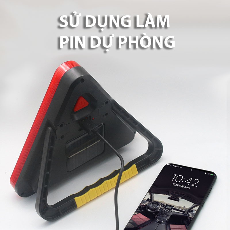 Đèn LED Cảnh Báo Nguy Hiểm, Biển Cánh Báo Đa Năng Hình Tam Giác Kèm Pin Sạc Dự Phòng Cho Xế Yêu