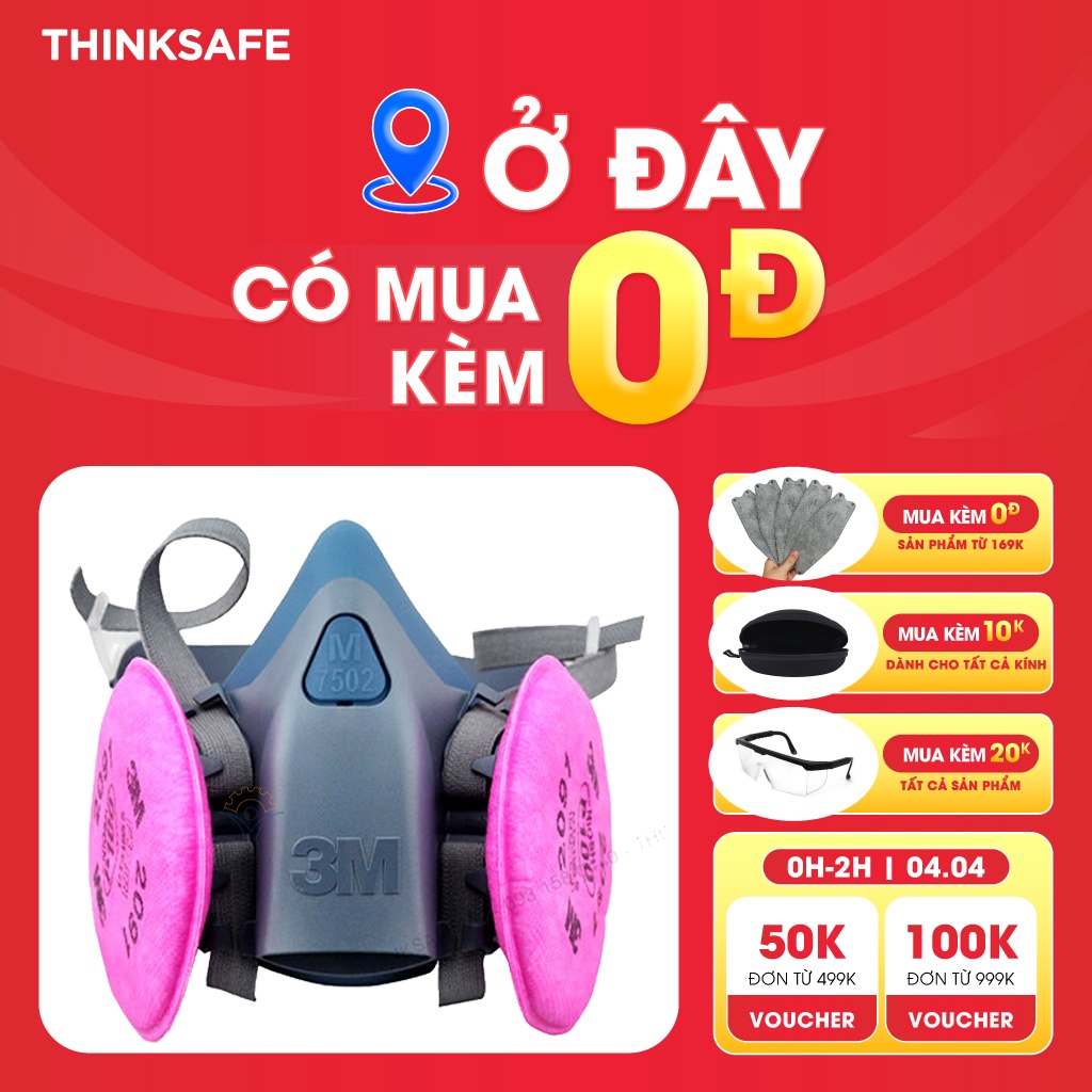 Mặt nạ phòng độc 3M 7502 kết hợp phin lọc 3M 2097 | Lọc bụi, hóa chất, khói hàn, phun sơn - Thinksafe