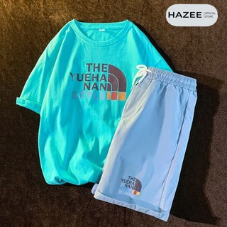 Áo thun tay lỡ HAZEE Unisex kèm quần kaki bộ cotton form rộng in họa tiết