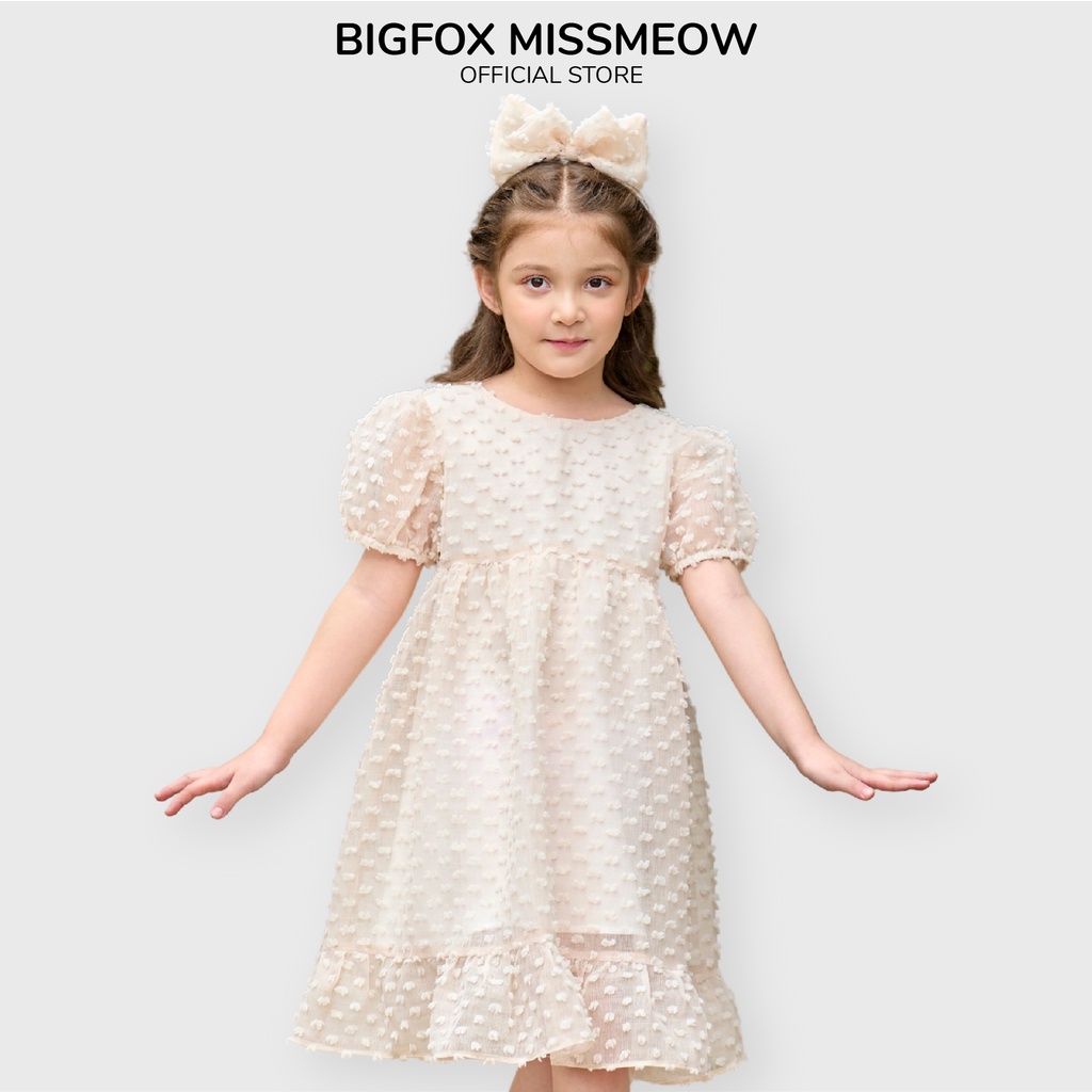 Váy công chúa Bigfox Miss Meow dự tiệc size đại, đầm tiểu thư bé gái tay bồng 2 lớp vải xô hạt mùa hè 3,7,9,11 tuổi 30kg