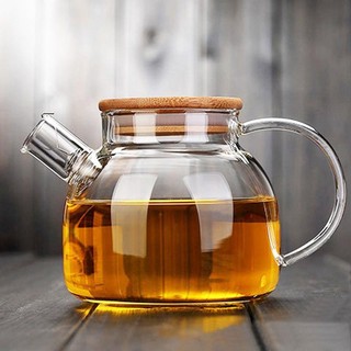 Ấm trà thủy tinh chịu nhiệt dày dặn Deli nắp gỗ 1L GPH 20 - ẤM TRÀ SANG TRỌNG ĐẸP MẮT