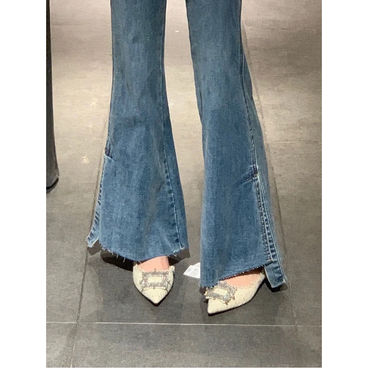 Giày Cao Gót Vải Tweed Đính Đá Lấp Lánh Phong Cách Mới 2022 Cho Nữ