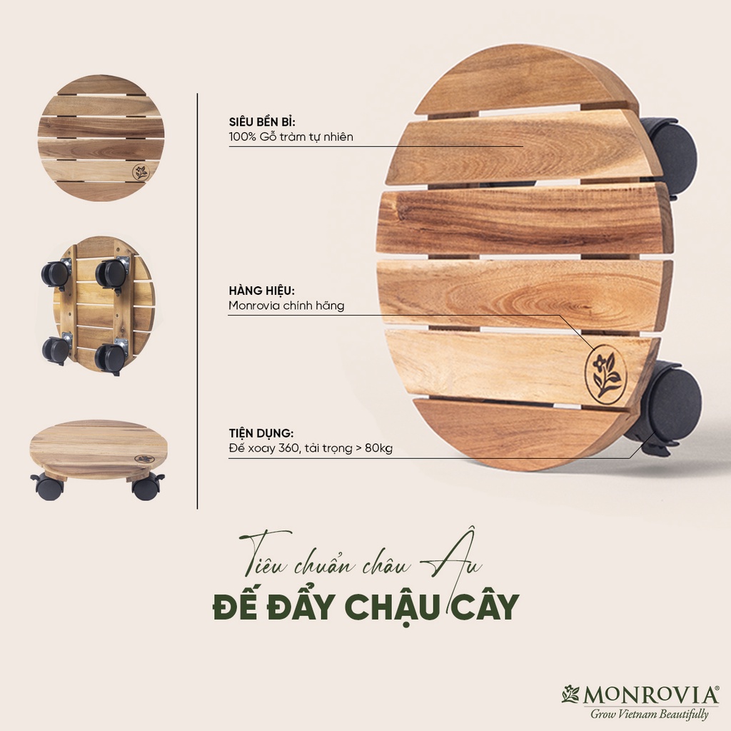 Đế lót để chậu cây có bánh xe MONROVIA làm giá đỡ kệ hoa cây cảnh, màu vàng đường, chịu tải tốt