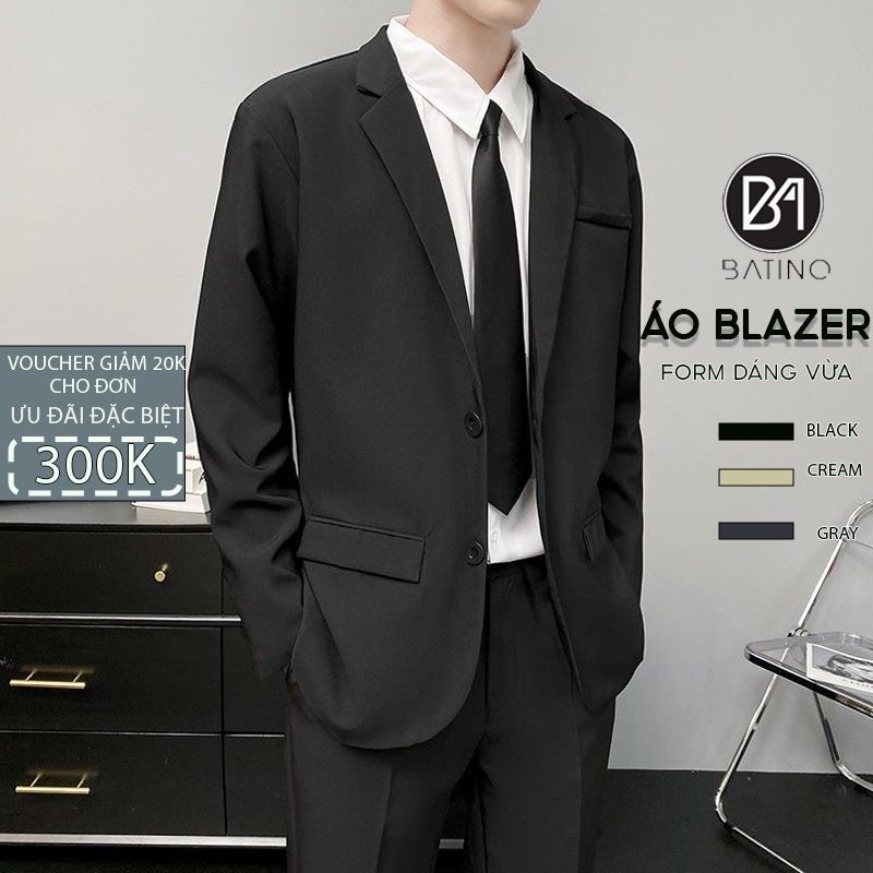 Áo khoác blazer BATINO form rộng dài tay Unisex basic kiểu dáng Hàn Quốc
