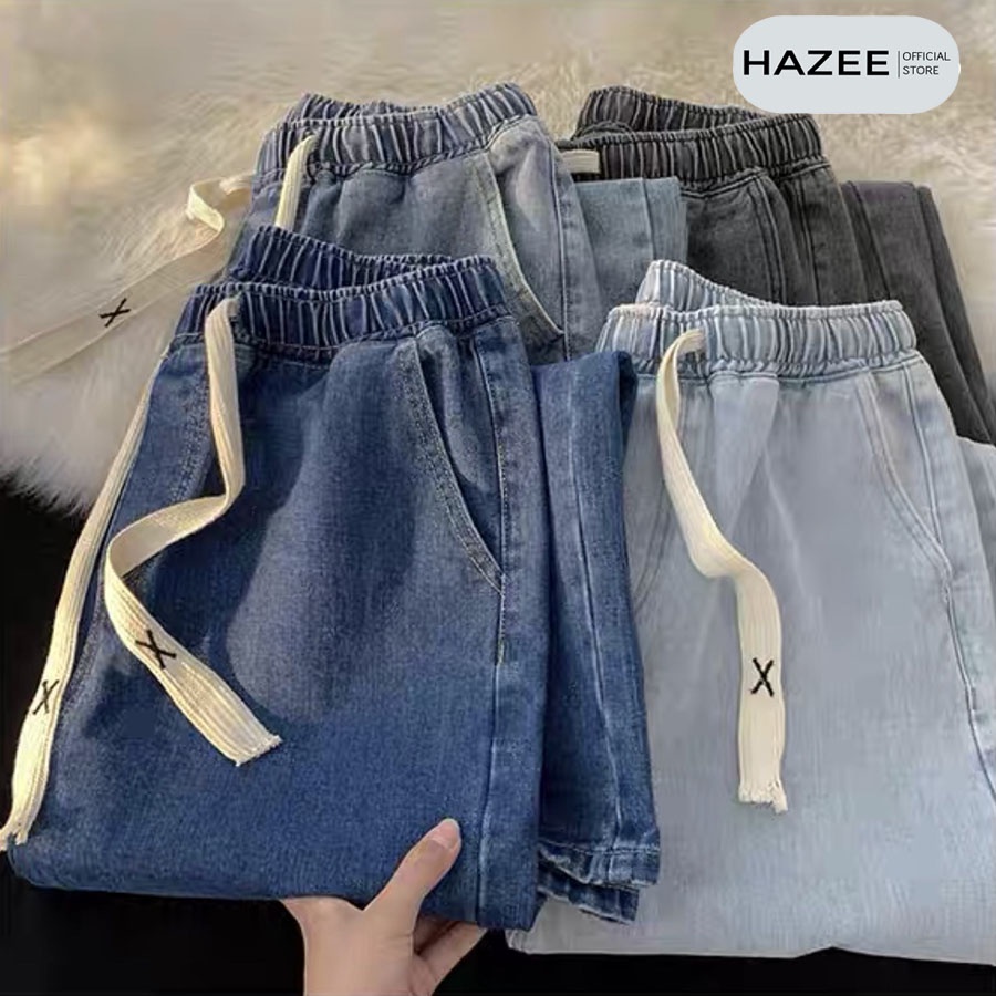 Quần Jean xuông HAZEE chất liệu cotton co giãn mặc thoải mái cho nam và nữ phom Ống Rộng Dáng Suông