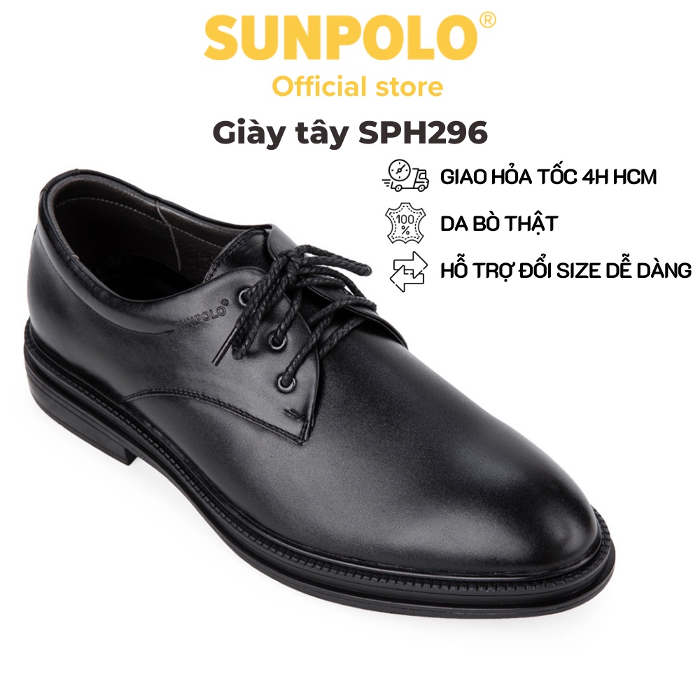 Giày tây nam Da bò cao cấp SUNPOLO giày đi làm văn phòng, công sở Màu Đen/Nâu - cột dây, đế cao 3.2cm - SPH296